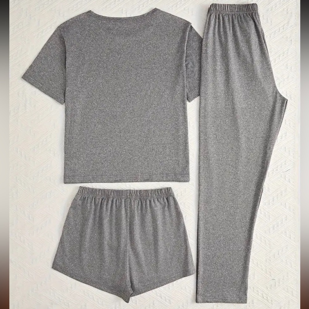 NEW 3-Piece Loungewear, PJ Set, Top, Shorts & Pants w/ WEEKEND" Print L - Picture 4 of 5